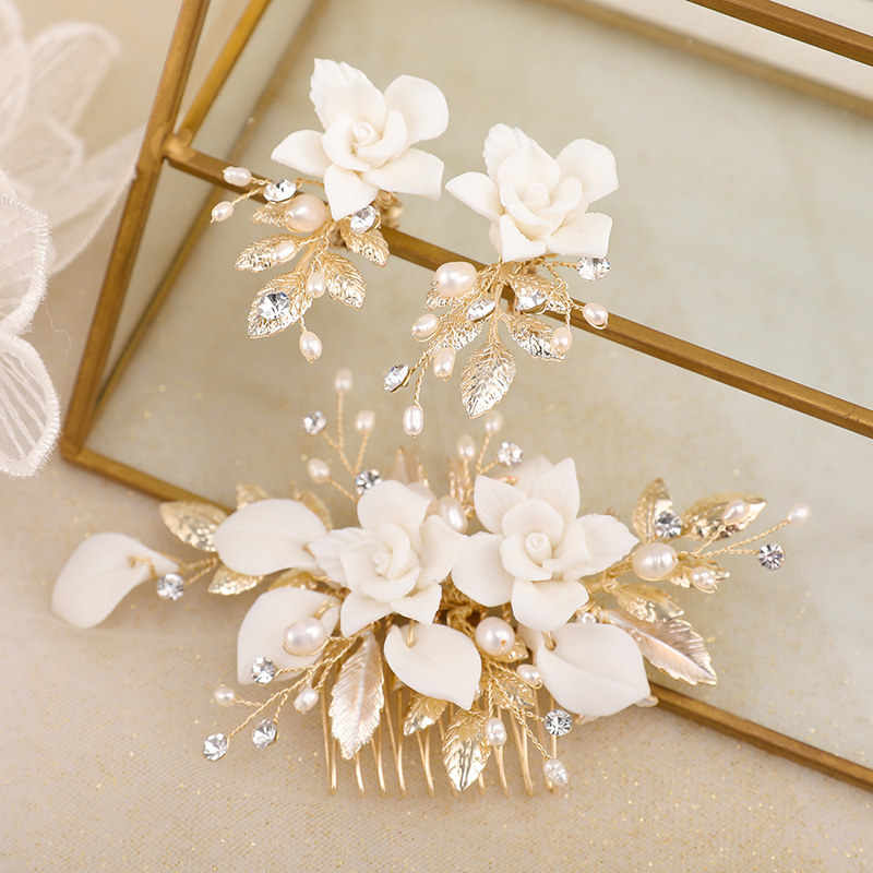 Title 5, Bridal Headwear Hair Comb Earrings Set Retro Te...