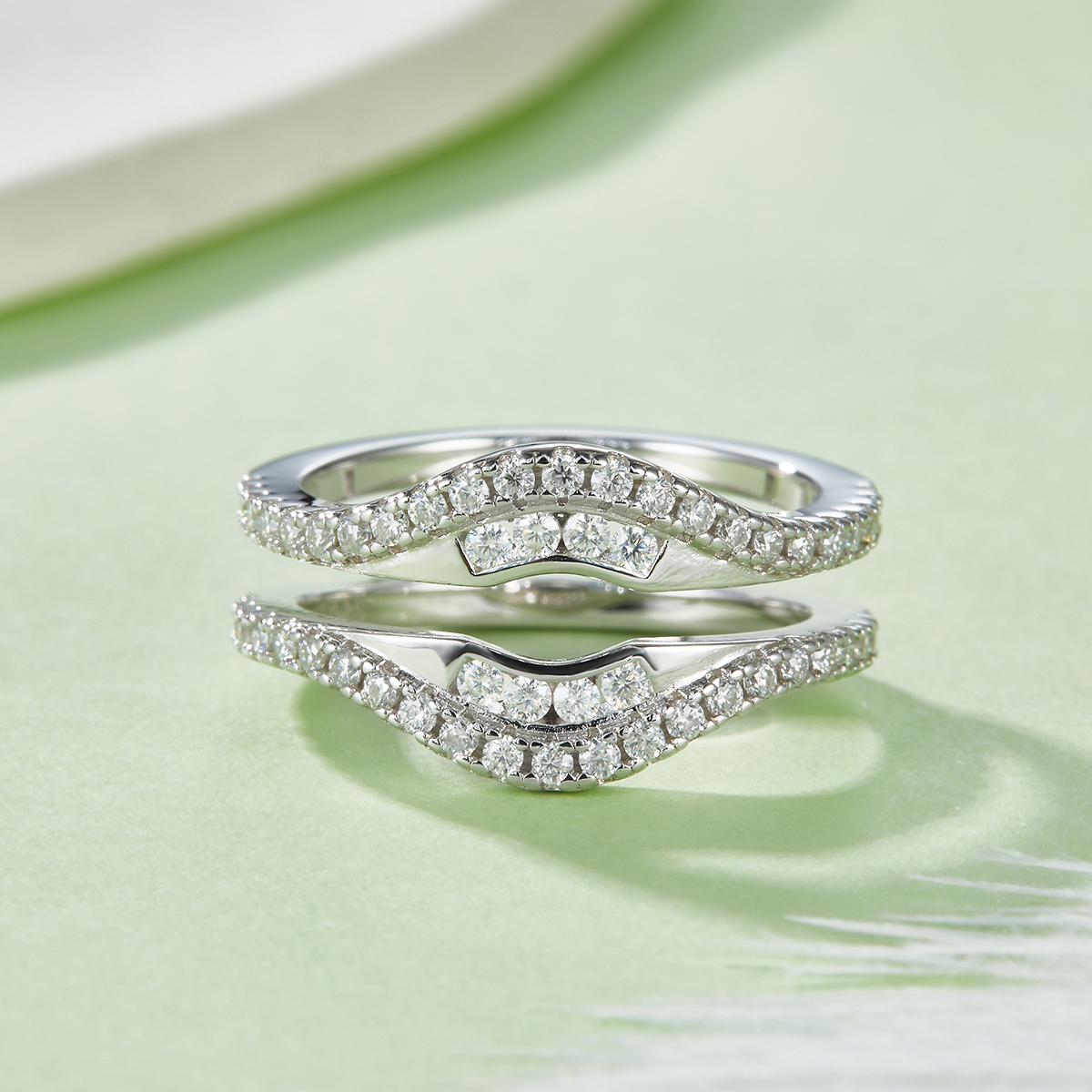 S925 Sterling Silver Double Band Ring, 54 D-VVS1 Moissanite Pave, Platinum Plated 4.7g US Sizes 5-9, GRA Certified Gift Box 3