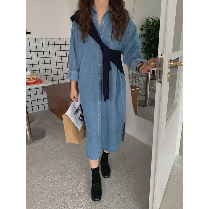 Denim Dress Women Autumn New Loose And Thin Long-sleeved Denim Casual Dress