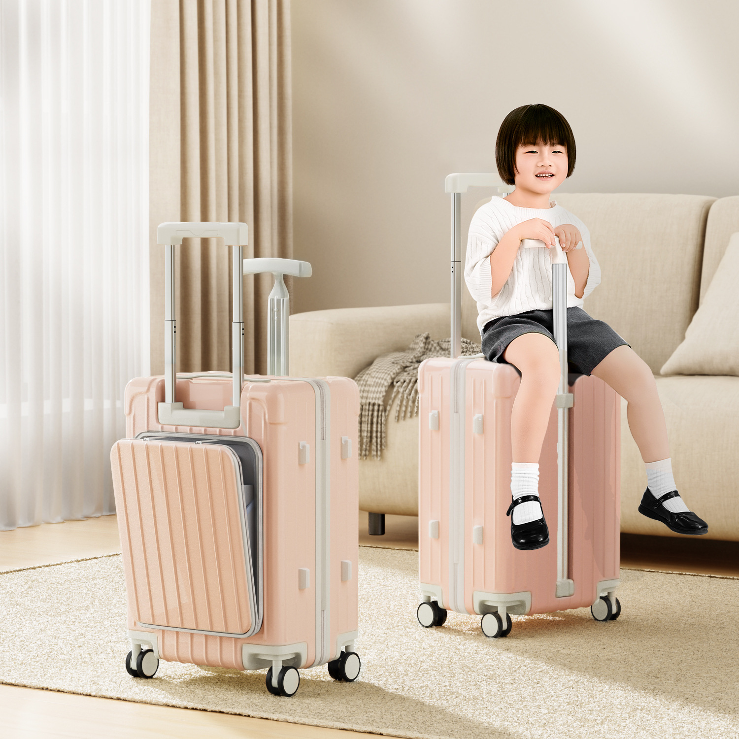 20 Inch Double Pull Rod Design Luggage Case, Can Be Seated, Front Open Lid Luggage Compartment, Silent Universal Wheels, Dry Wet Separation, T-shaped Pull Rod Travel Box — foto 8