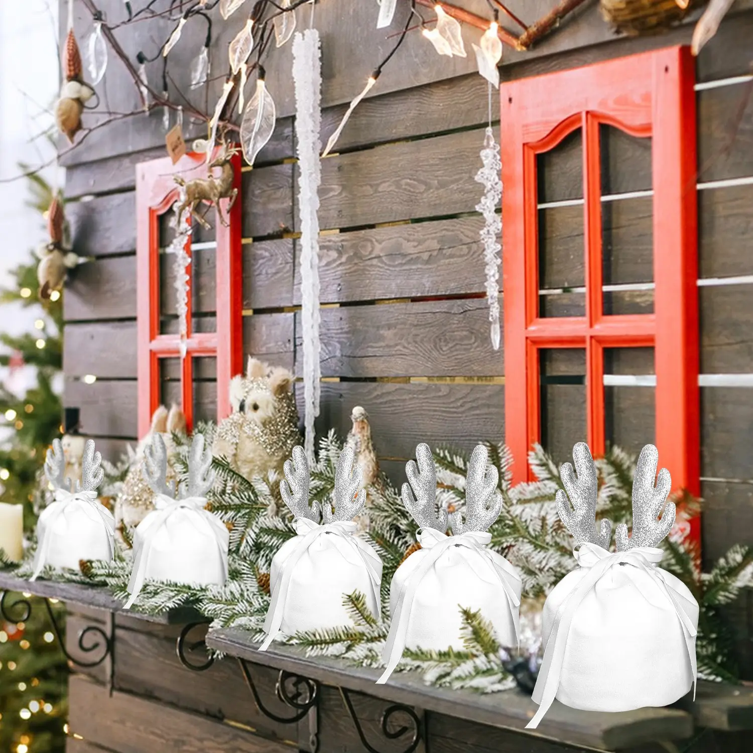 5 Pcs Christmas Antler Gift Bags
