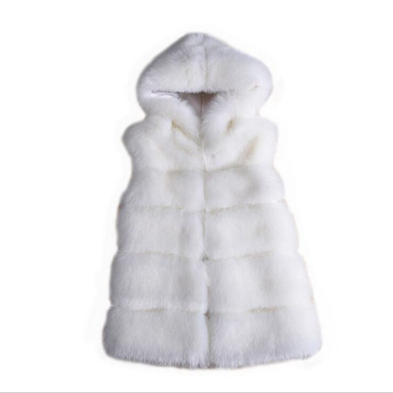 Hooded Horizontal Striped Faux Fur Vest White - Shop at LoveMi