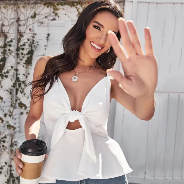 Women's Solid Color Ruffled Sexy Sling Top White - Shop at LoveMi