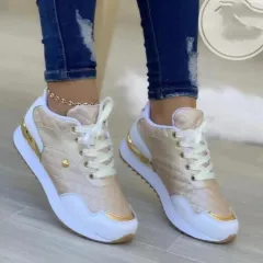 Autumn And Winter Women's Lace Up Plaid Shoes With Thick Soles - Champagne-38 - View 1