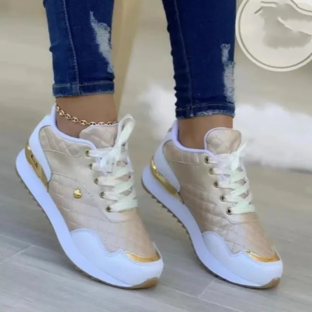 Autumn And Winter Women's Lace Up Plaid Shoes With Thick Soles Champagne 38 - Shop at LoveMi