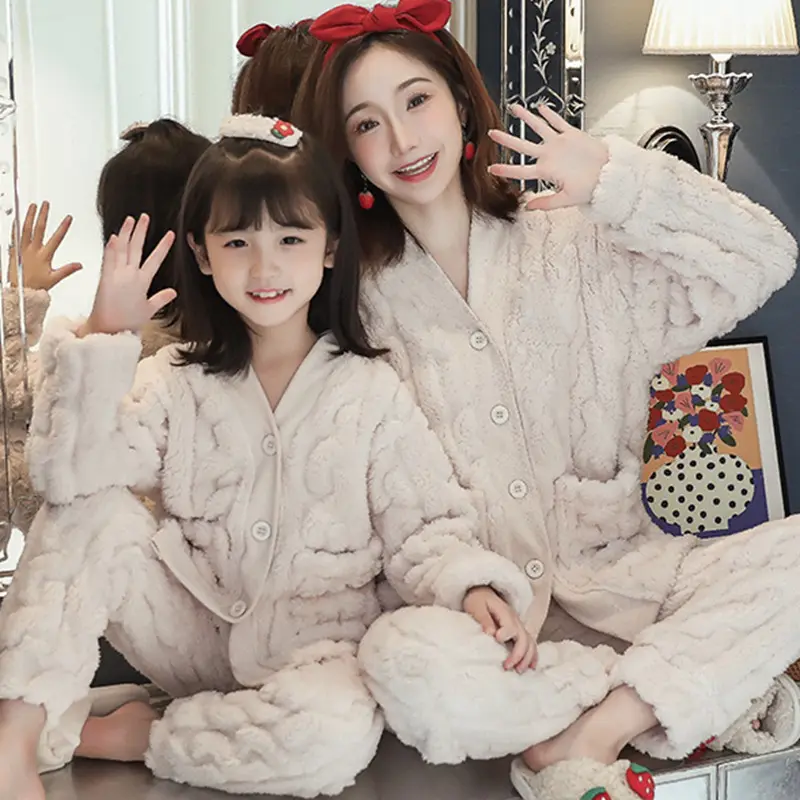 Girls Pajamas Coral Velvet Thickened Parent-child Mother