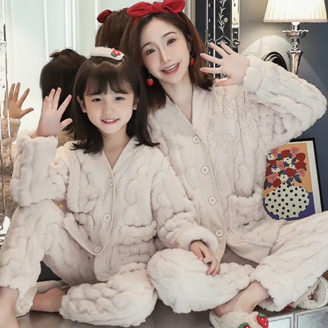 Girls Pajamas Coral Velvet Thickened Parent child Mother And Daughter Clothes Set White - Shop at LoveMi
