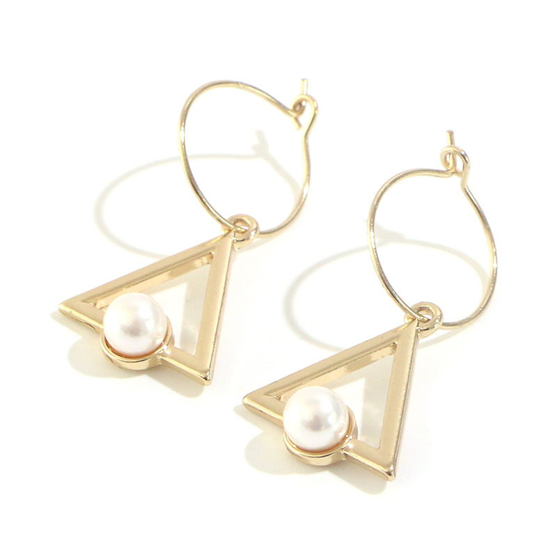 New Fashionista Simple Earrings Cross Triangle Pearl Ear Hooks