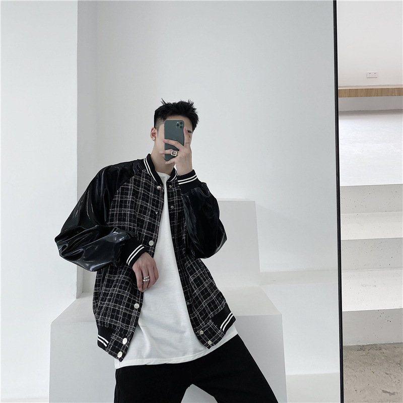 Loose Plus Size Leather Plaid Baseball Jacket
