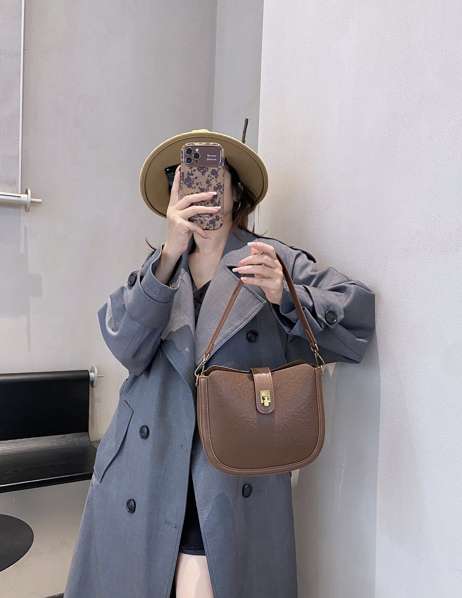Sac de selle de luxe léger et minimaliste, sac à main en cuir véritable – Image 8