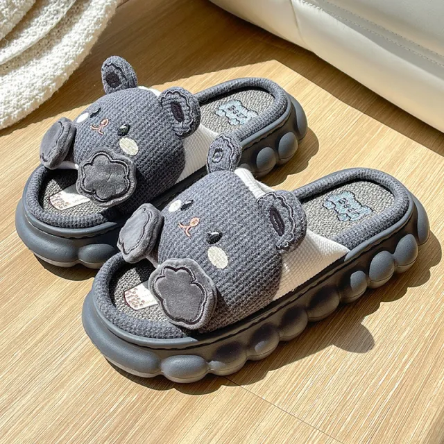 Non Slip Thickened Wood Floor Cotton Hemp Couple Slippers Grey - Shop at LoveMi