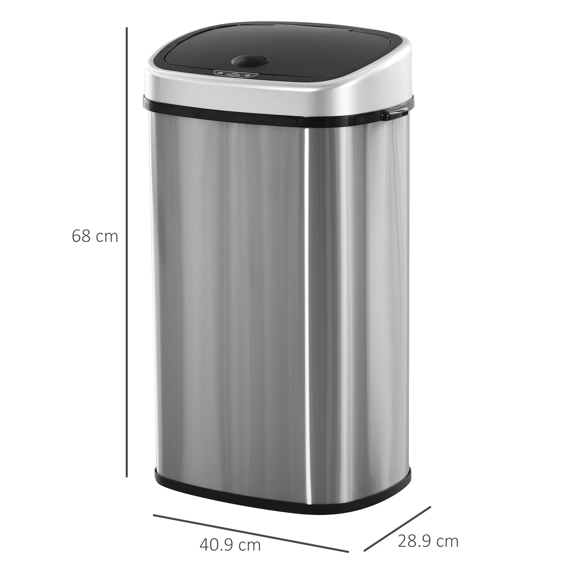 Edelstahl Küchen-Sensormülleimer Automatischer kontaktloser Abfalleimer 58 Liter Silber