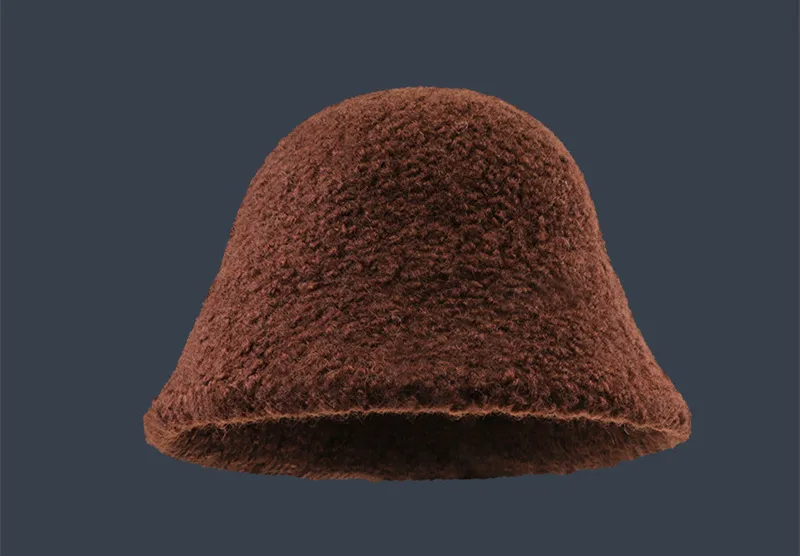 Solid Color Warm Wool Bucket Hat Show Face - Coffee