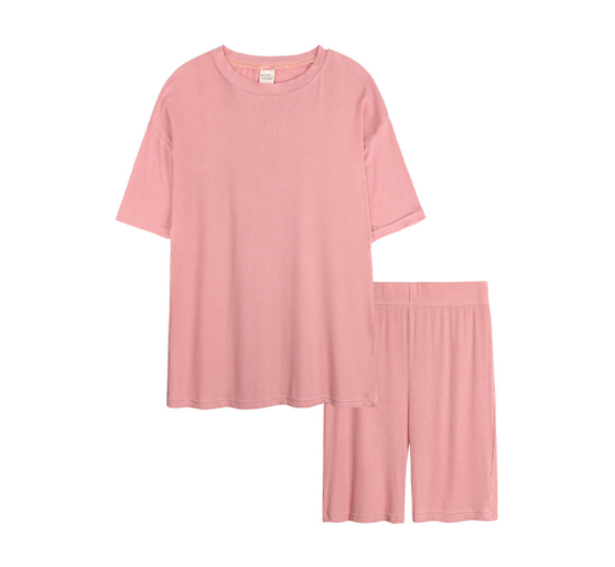 Solid Color Short sleeved T Tights Two piece Suit Pink - Shop at LoveMi
