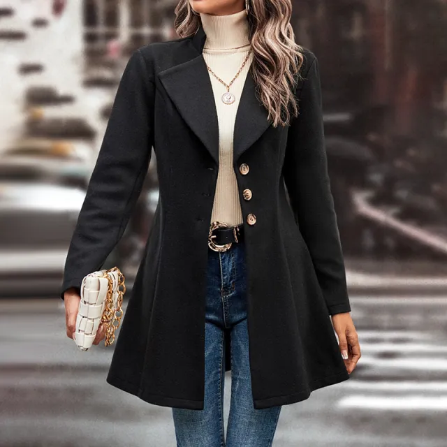 Women's Winter Overcoat Lapel Collar Single Breasted Outerwear Long Pea Coat Black - Shop at LoveMi