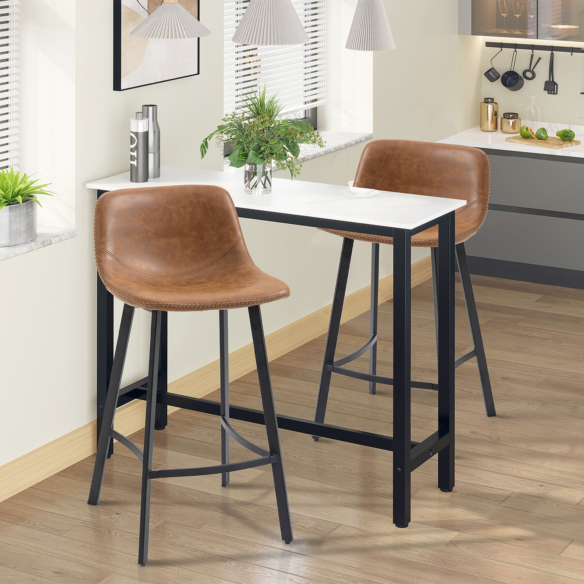 Bar Stool Two-piece Set, PU Leather Dining Chair With Backrest And Footrest — image 7