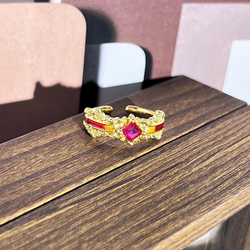 Unique Niche Retro Floral Rings Bright Color Enamel Glaze Sweet Cool For Her