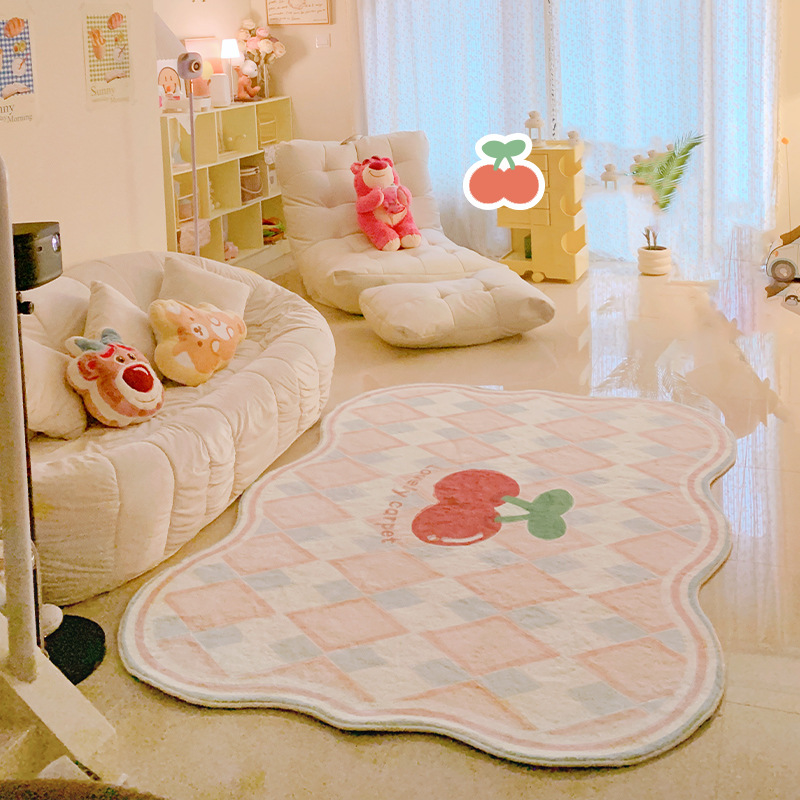 0c765a34 0176 4e05 9f48 fb9e9ddec485 - Imitation Cashmere Carpet Cream Checkerboard Household Bedroom