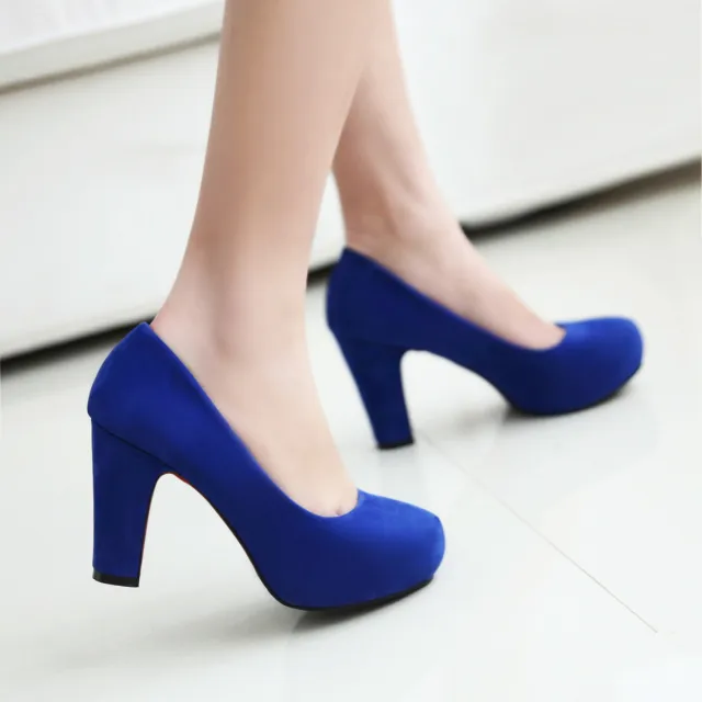 Shallow Mouth Suede Pumps Thick Heel Water Platform Super High Heel Blue - Shop at LoveMi