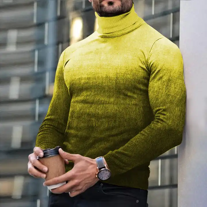 Autumn Winter Men's Long Sleeve Turtleneck T Shirt Printed Casual Top