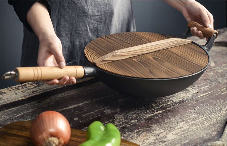 Title 1, 32cm Thick Round Bottom Wooden Handle Non-coate...