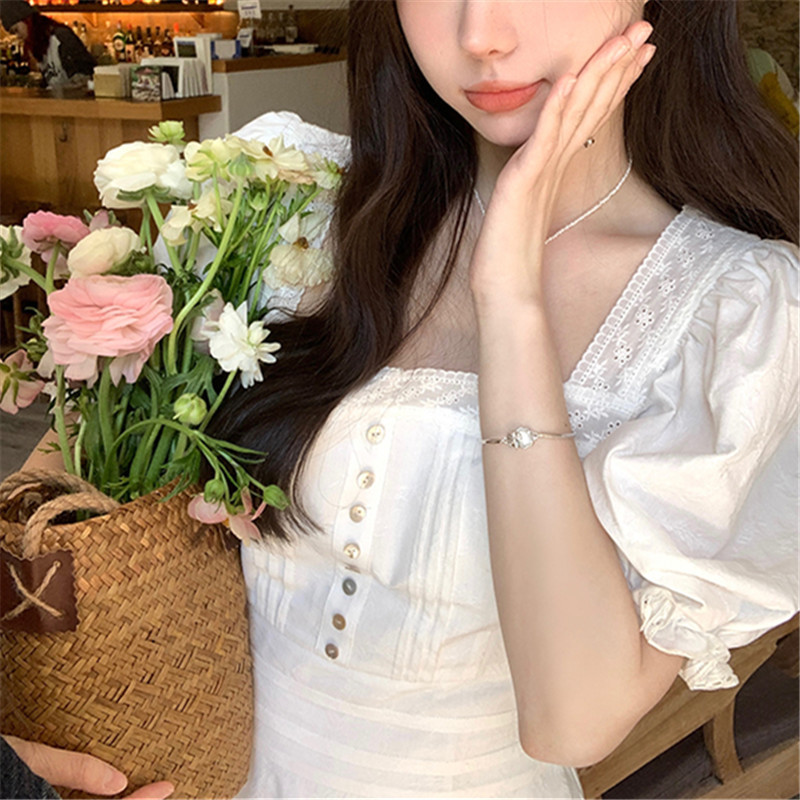 Women's Graceful And Fashionable Square Collar Puff Sleeve Dress