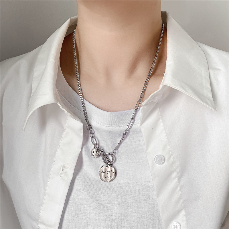 OT Buckle Titanium Steel Necklace Letter Pendant