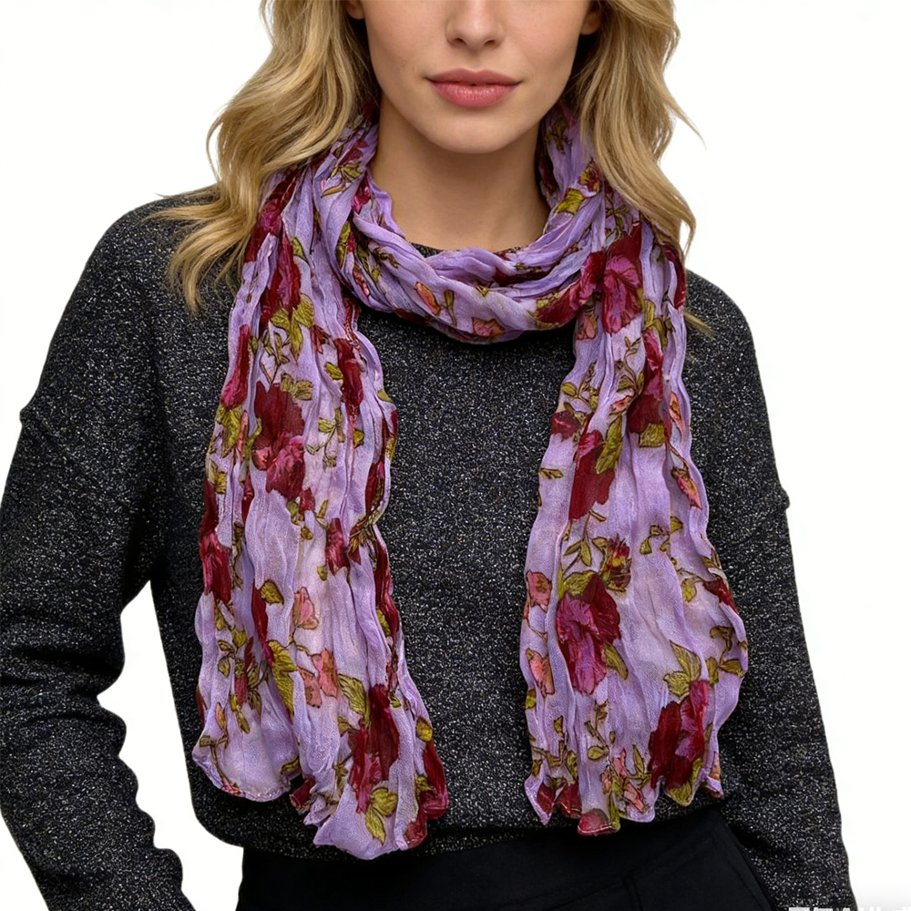 2pcs  Vibrant Crinkle Magenta Printed Polyester Texture Scarf,Versatile Everyday Scarf ,Pairs With All Casual Outfits,Office Appropriate Subtlety For Women Men