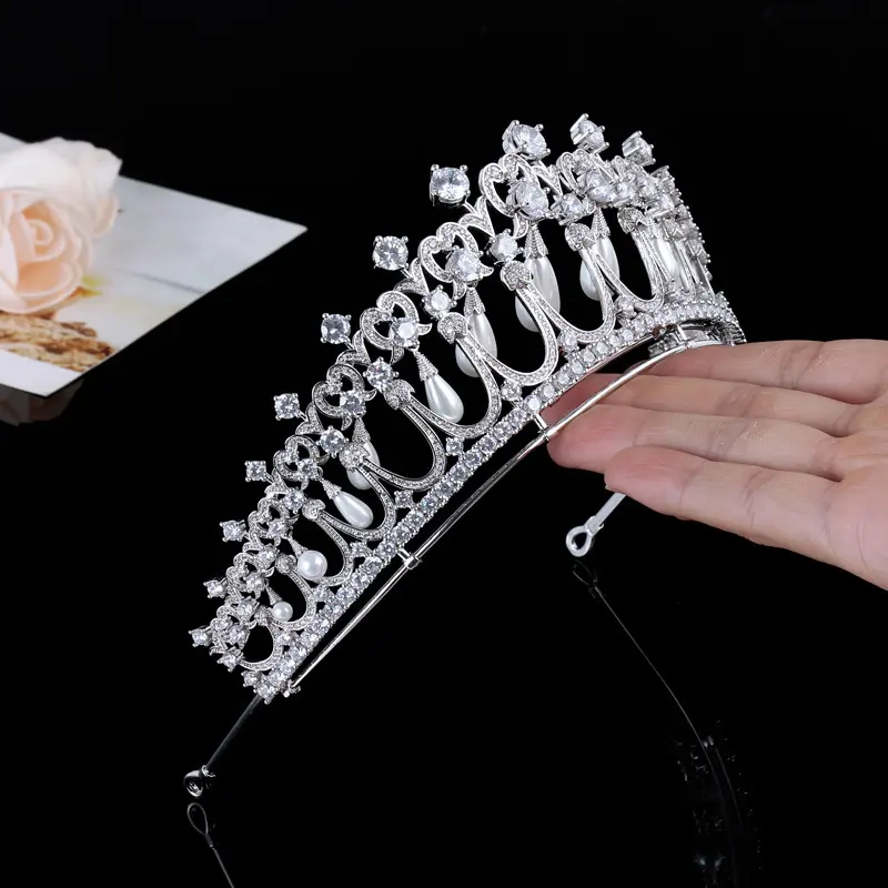 Hair Accessories Bridal Wedding Zircon Crown Pearl Tears Tiara
