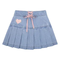 Cute High Waist Girl Denim Skirt - Light Blue - View 1