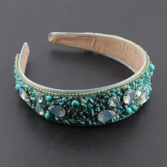 Women's Prom Wide-brimmed Hair Accessories Inlaid With Colored Diamonds And Pearl Particles Headband - Light Blue - View 1
