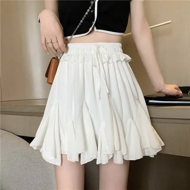 Women's Irregular Chiffon Ruffled Skirt White - Shop at LoveMi