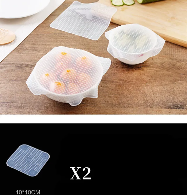 Food Reusable Silicone Stretch Cling Film Saran Wrap Kitchen Microwave Oven Fridge Seal Bowl Cover Pad Kitchen Tools 2Pcs 10X10Cm - Shop at LoveMi