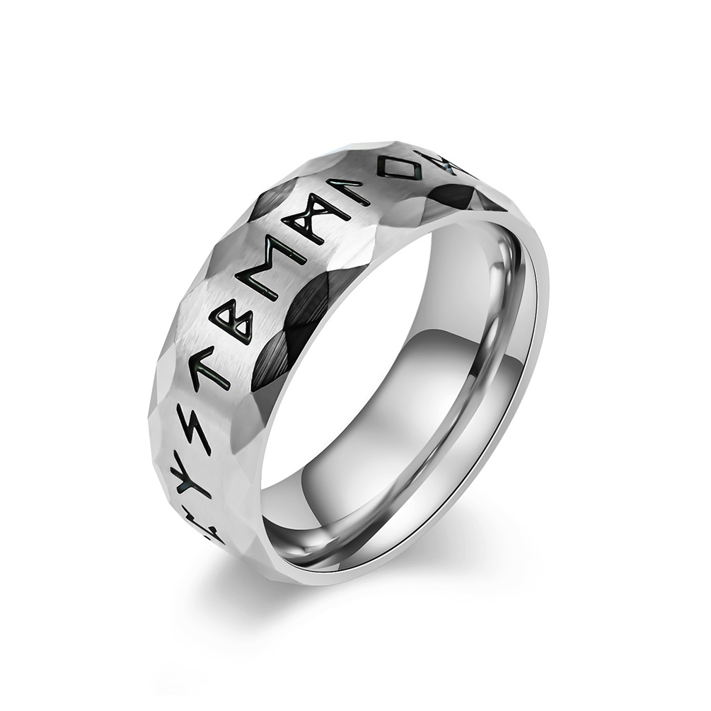 Title 7, Heren titanium ring met vintage Viking tekst, m...