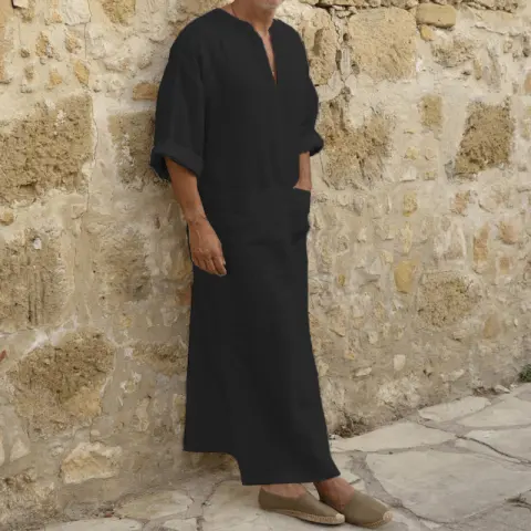 New Men's Long Cotton and Linen Big T Middle