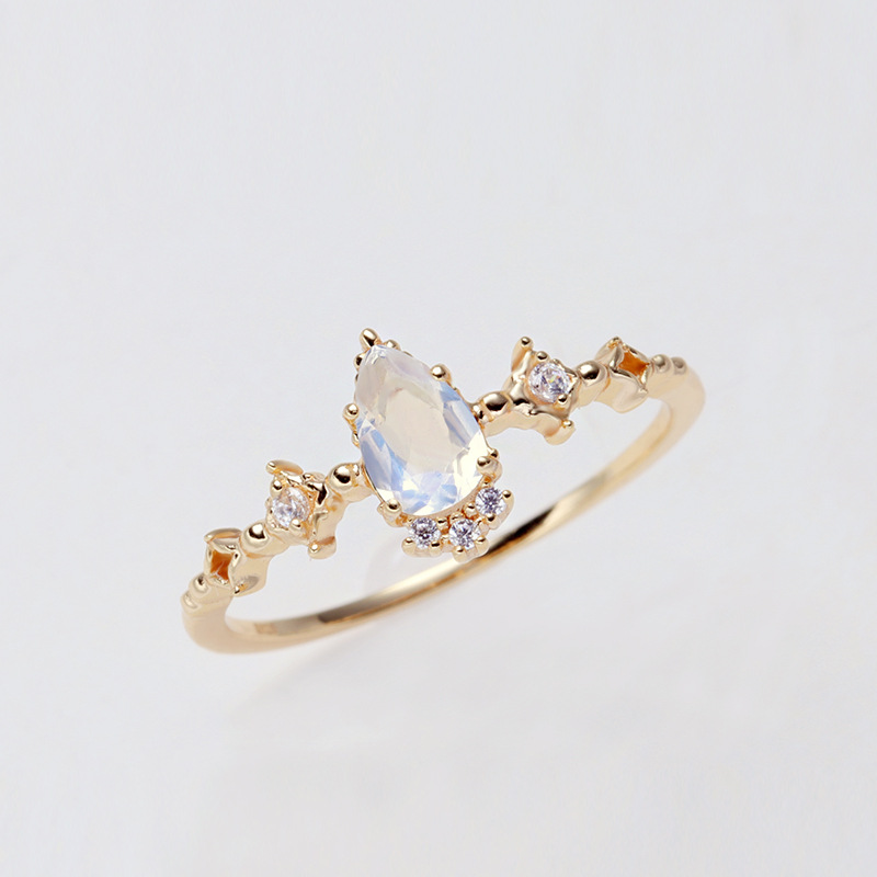 S925 Gold Plated Moonstone Thin Ring Women's Ring