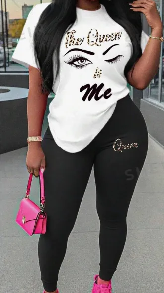 Unisex Face & Letter Printed Round Neck Short Sleeve T Shirt And Long Pants, Sexy Style Multicolor1 - Shop at LoveMi