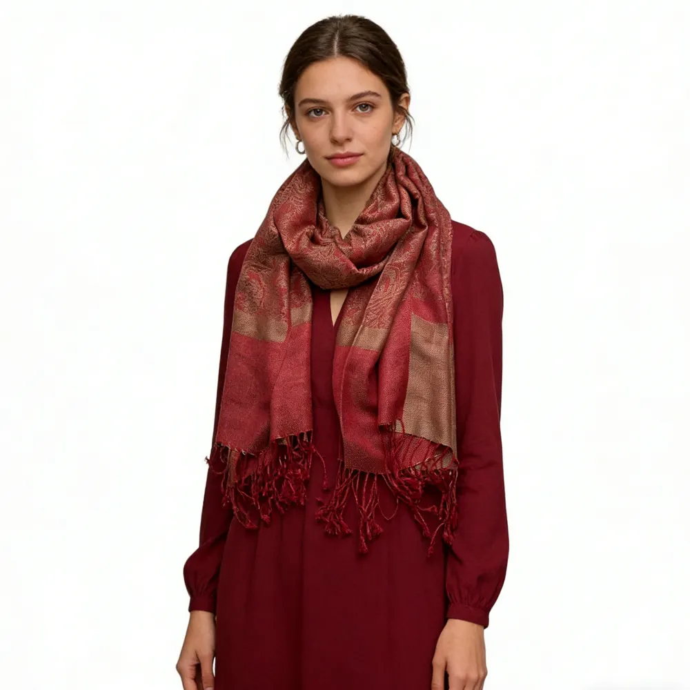Classic Red Luxurious Jacquard Weave HeavyweightRed Scarf