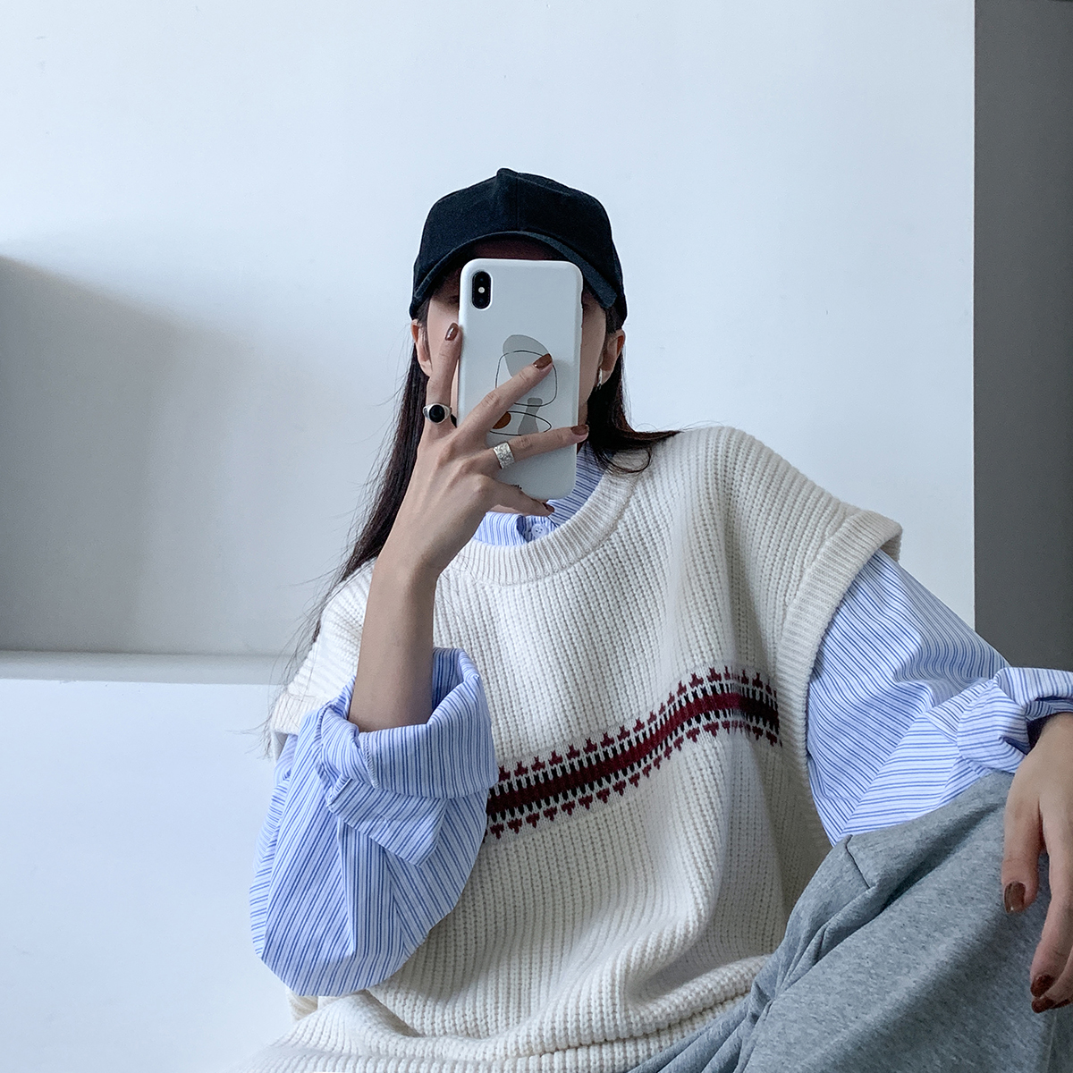 Retro Student Loose Knit Vest Fashion Suit Trend