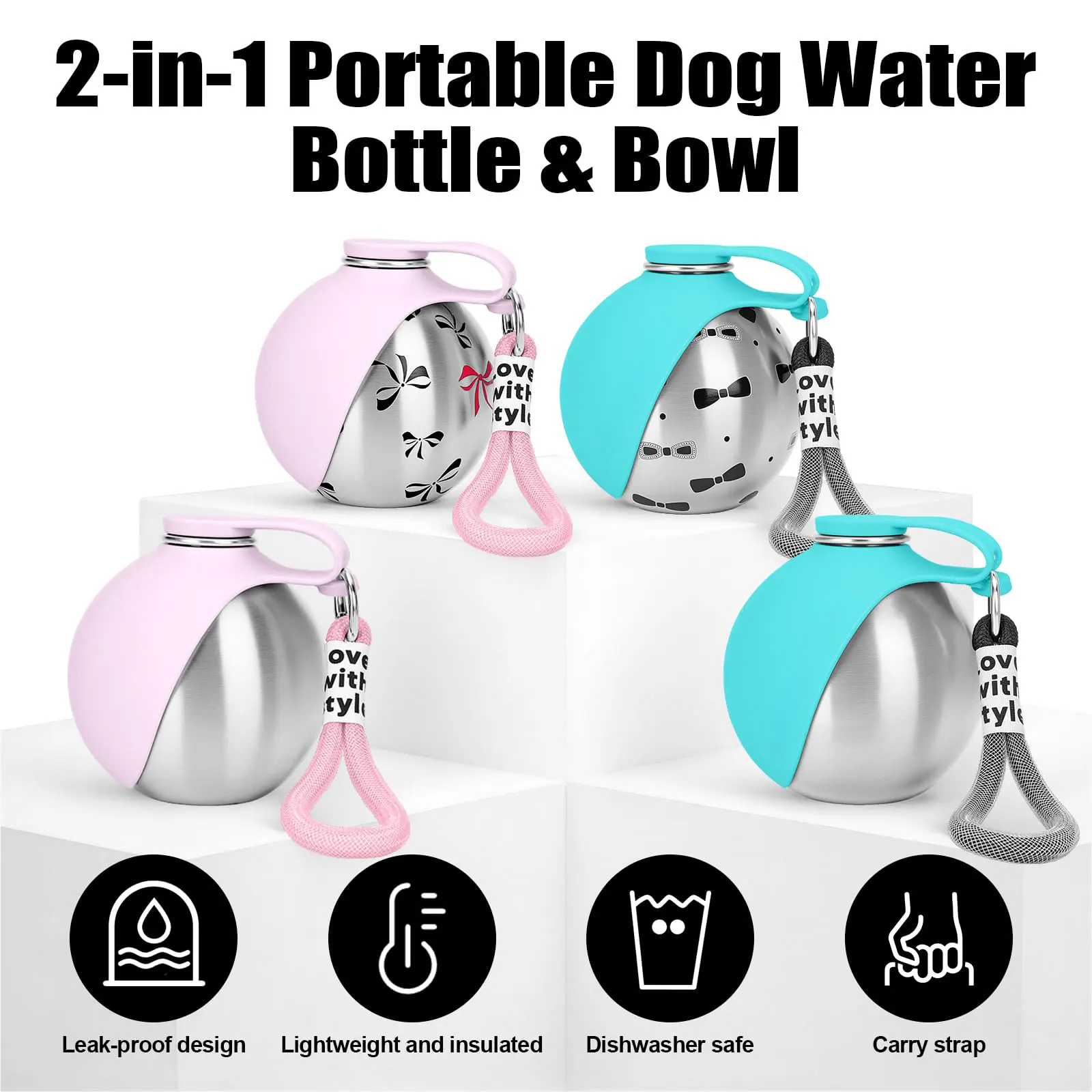 Portable Dog Water Bottle 10oz Stainless Steel