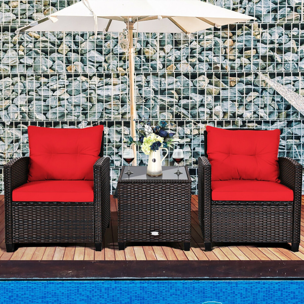 3 Pieces Rattan Patio Furniture Set With Washable Cushion — foto 6