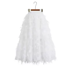 Women's Leaf Hollow Elastic Waist A-line Skirt - White - View 1