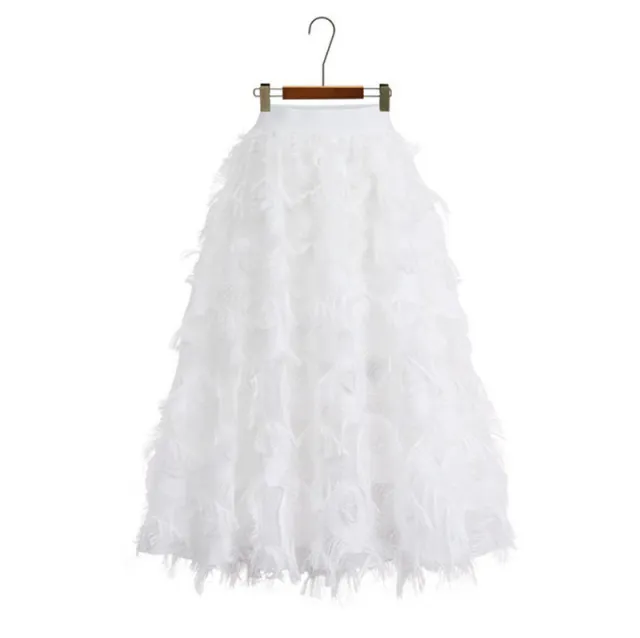 Women's Leaf Hollow Elastic Waist A line Skirt White - Shop at LoveMi