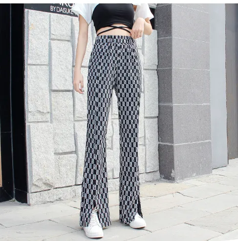 Designed High Waisted Printed Letters With Slits Summer Digital Printing - Shop at LoveMi
