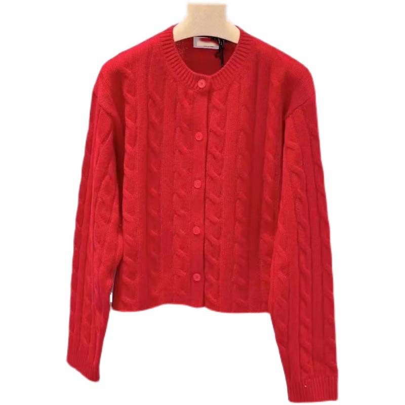 Ladies Red Twist Knit Cardigan Jacket