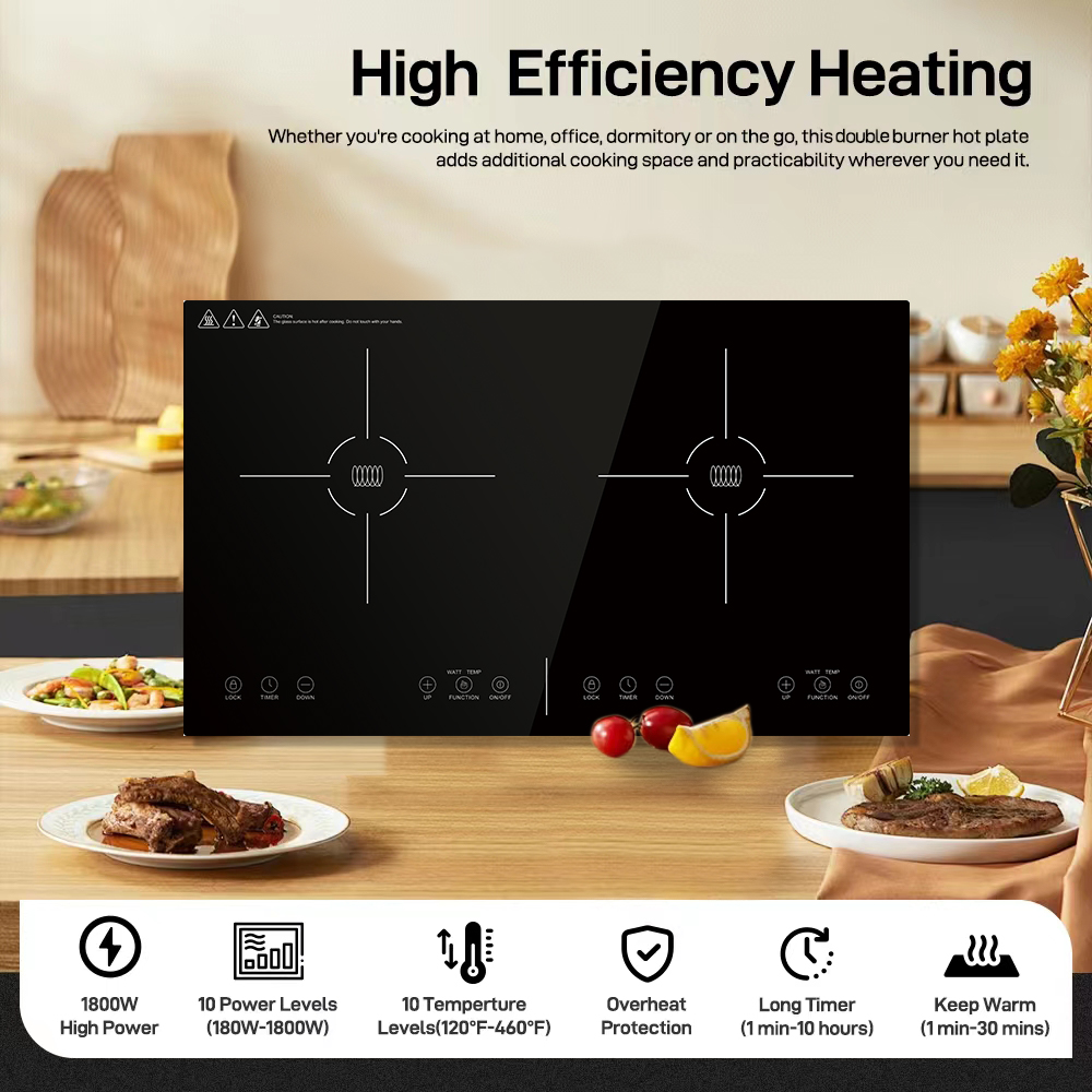 2 Zone Electric Plate Cooker 1800w-1000w Double Hob Table