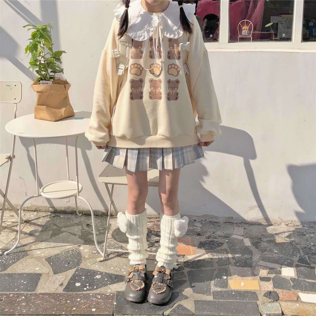 Apricot Round Neck Sweater Women's Japanese Soft Girl Long Sleeve Top