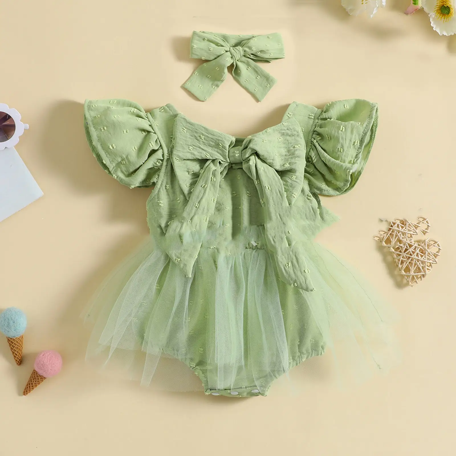 Girls' Casual Jumpsuit Big Bow Stitching Dress