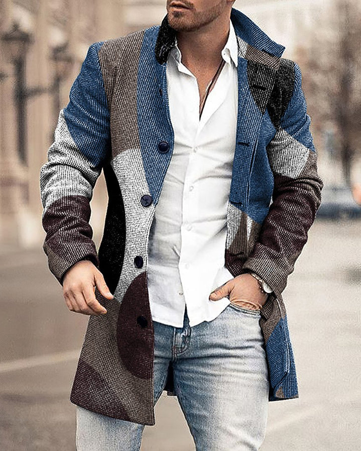 Autumn And Winter New Men's Woolen Stand Collar Medium Long Pocket Casual Coat