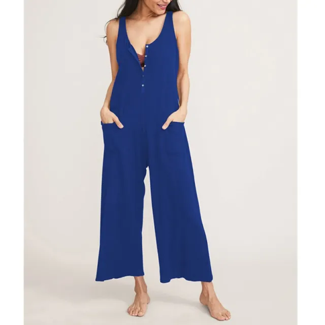 Pure Color Casual Breastfeeding Button Pocket Jumpsuit Women Blue - Shop at LoveMi